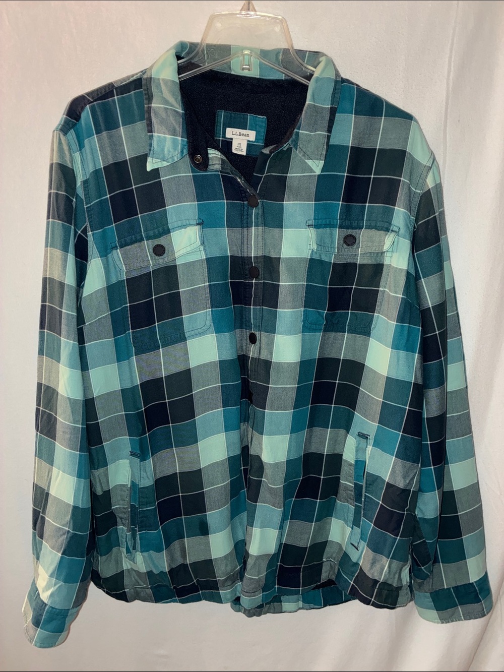 L.L. Bean Women's Teal and Dark Teal Plaid Utility Jacket
